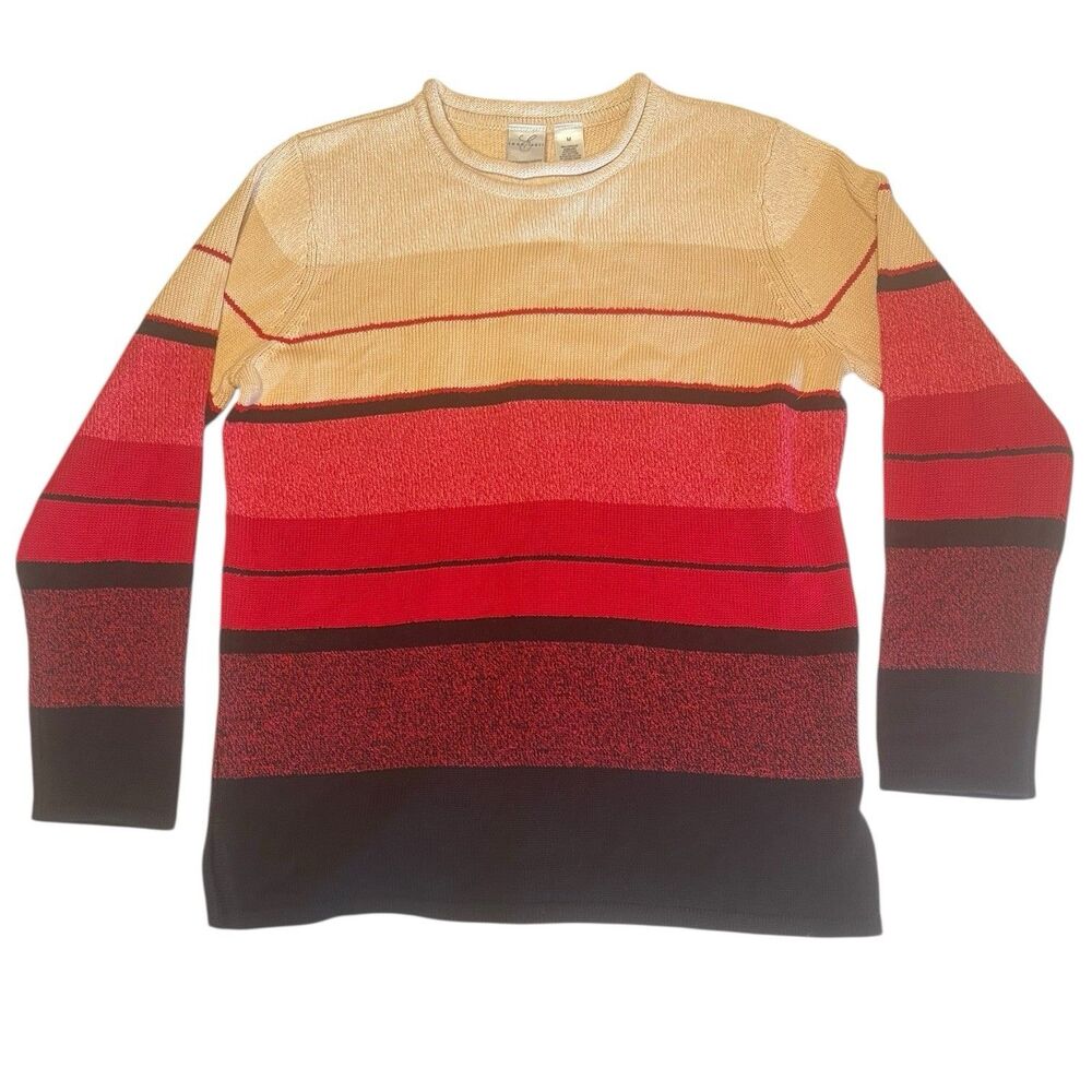 striped sweater vintage knit pullover womens medium red beige black Y2K retro